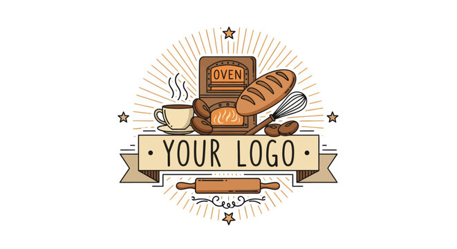 Bakery and coffee shop logo with retro design elements for culinary business