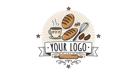 baked goods and hot beverage emblem for culinary themed branding design