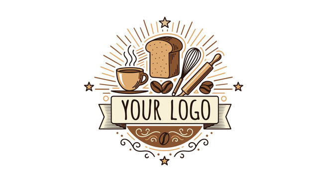 Bakery and coffee shop customizable logo with craft elements for branding