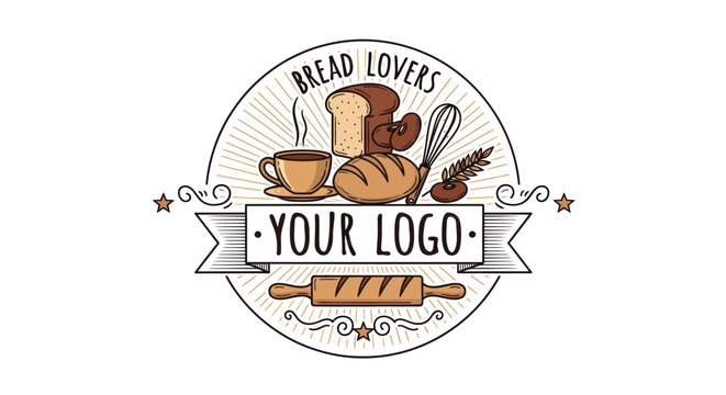 Artistic bread and coffee bakery logo for oven fresh delights branding