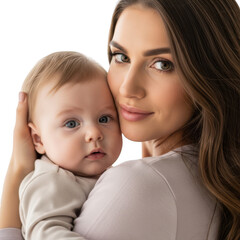 Mother holding her baby close isolated on transparent background