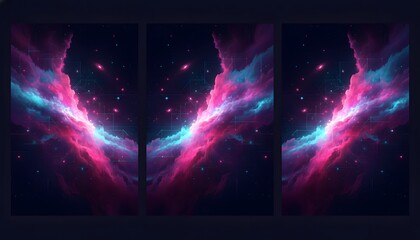 Vibrant cosmic nebula with swirling pink and blue hues and distant stars in deep space
