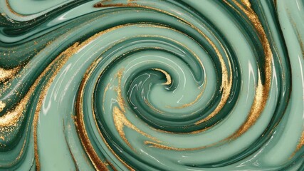 Fluid art technique with marbled effects , organic flowing patterns with green and metallic gold.  - Powered by Adobe