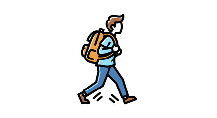 Fototapeta premium Illustration of a young man with a backpack walking on a journey or an adventure outdoors