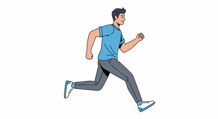 Animated character illustration of a youthful man running or jogging for fitness routine with