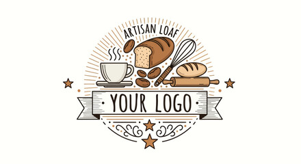 Rustic bakery and coffee shop emblem design for custom branding solutions