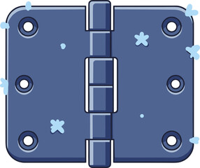 Blue metal hinge illustration with detailed lines and shadows  