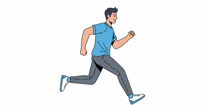 Animated character illustration of a youthful man running or jogging for fitness routine with