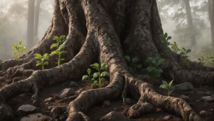 Majestic Tree Roots in Forest - A Detailed Nature Scene.