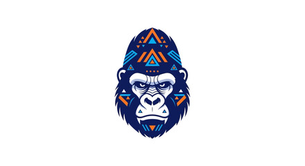 Stylized gorilla head illustration with tribal pattern elements and strong lines