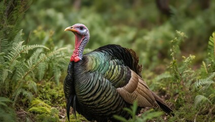 Majestic Wild Turkey Tom Standing in a Verdant Forest.