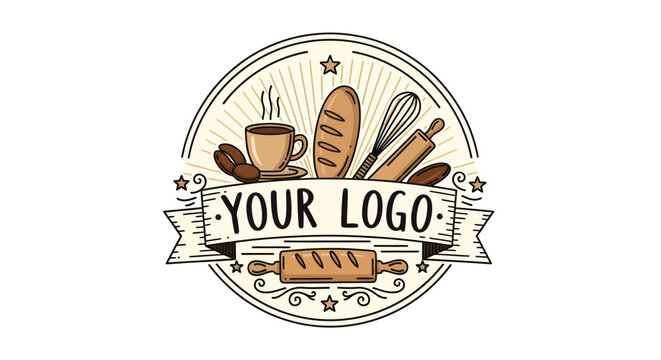 Rustic bakery and coffee shop emblem design for food establishments