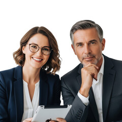 Professional business couple posing together isolated on transparent background