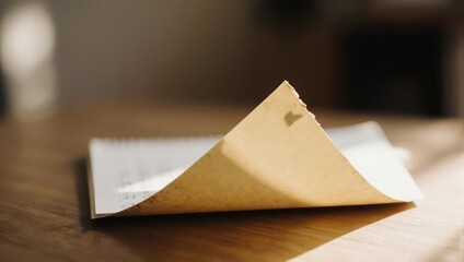 Open brown envelope on a wooden table with soft lighting.
