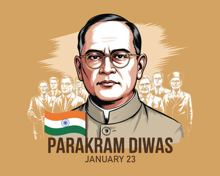 Indian freedom fighter Netaji Subhash Chandra Bose Vector art for Parakram Diwas.