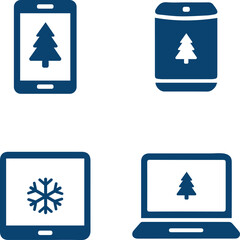 Seasonal Technology Festive icons representing a Christmas tree and snowflake. These icons are suitable for mobile devices, tablets, and laptops, perfect for the holiday season