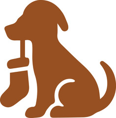 Festive dog silhouette with Christmas stocking, a heartwarming graphic portraying holiday spirit, pet companionship, and seasonal joy, ideal for various design projects