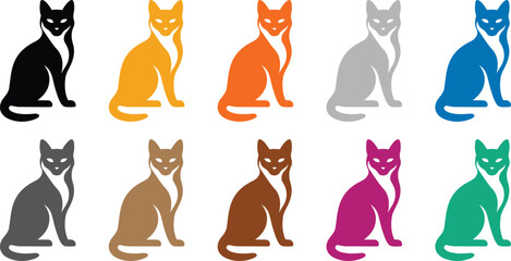 Colorful cat icons collection in two rows, Cat silhouette icons set vector illustration