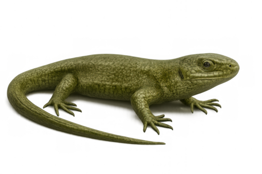 Green lizard with scales and textured skin, a cut-out reptile creature for natural wildlife and animal themes