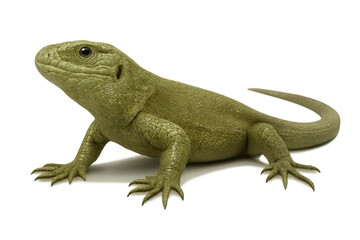 Naklejka premium Green lizard with scales on transparent background, wildlife reptile animal looking at camera