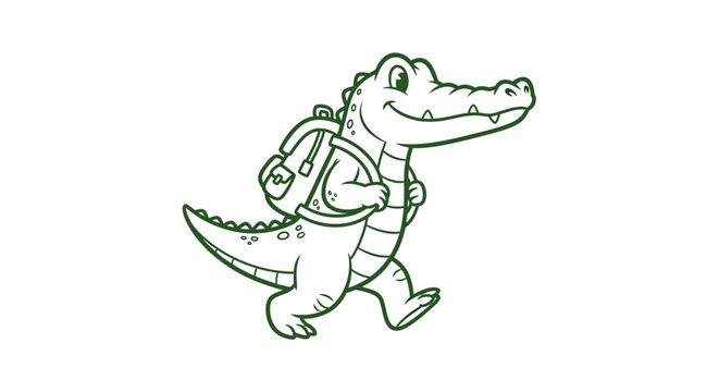 green alligator walking with backpack clip art preview