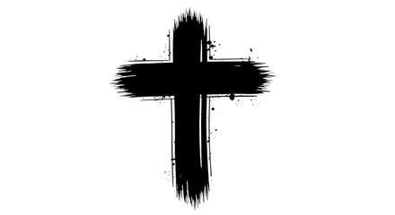 Grunge Black Cross Brushstroke on White Background &ndash; Abstract Religious Symbol