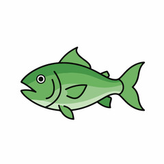 Green Cartoon Fish Vector Illustration