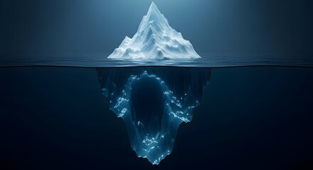 Massive iceberg with a vast submerged portion visible beneath the dark ocean surface symbolizing hidden danger and the unknown