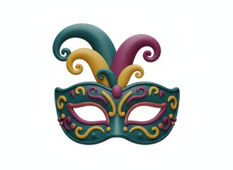 Carnival Mask Isolated on White Background, Venetian, Mardi Gras, Party