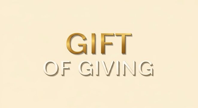 Presenting gift of giving in shiny gold and silver font on soft background, symbolizing generosity and thoughtfulness. 