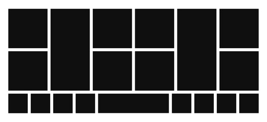Wide, horizontal photo collage. Geometric grid for arranging numerous images in a mood board, photo gallery