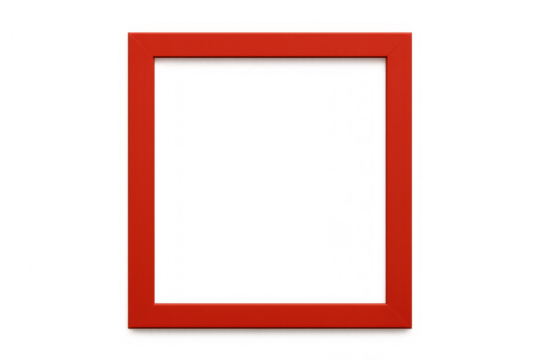 Red rectangular thin picture frame border creating a minimalist empty template with transparent background