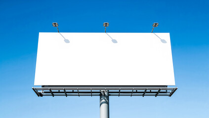 Blank billboard against a clear blue sky, ready for advertising
