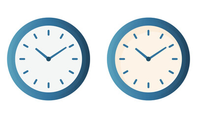 Classic Blue Analog Wall Clock Faces Showing Different Times – Flat 3D Vector Illustration of Modern Watch Design Isolated on White Background