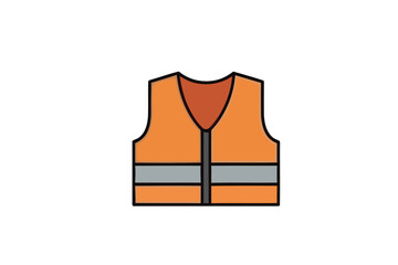 Worker's high visibility safety vest with reflective tape, isolated line art vector illustration