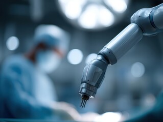 AI robot assisting surgeon in modern operation room