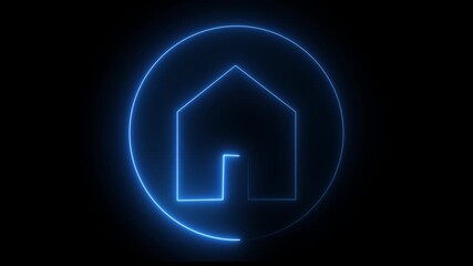 Glowing neon house animation. Bright light energy loop seamless 4k ultra hd digital interface. Animated neon house icon glowing pink purple circle. Abstract home symbol modern design technology. - Powered by Adobe