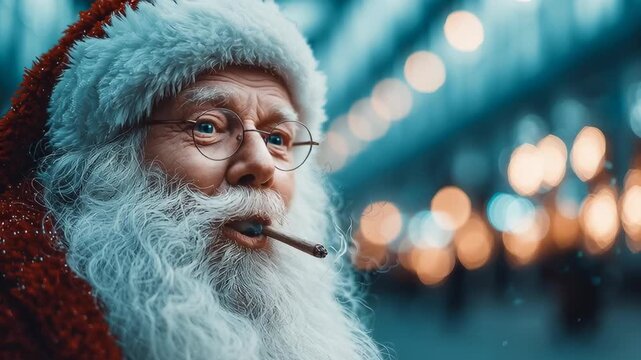 Video of Santa Claus smoking marijuana joint outdoors