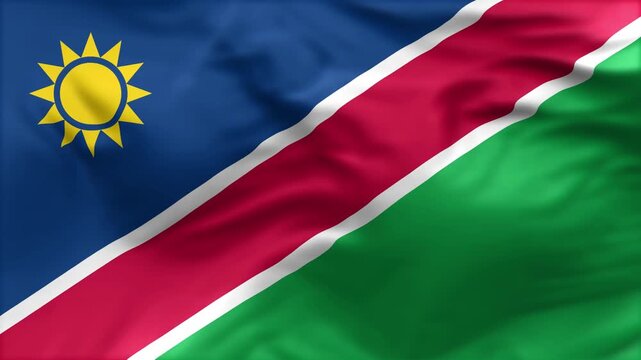 Namibia flag is waving in the wind. High-quality flags are perfect. They are perfect for various creative projects.