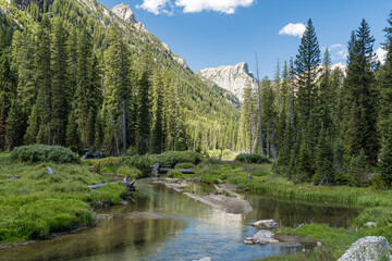 Cascade Creek flowing through Cascade Canyon in Grand Teton National Park, Wyoming, USA