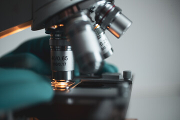 Close-up of medical research with microscope