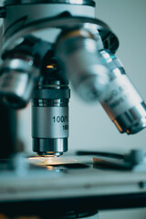 Precision optical microscope lens close-up