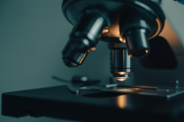 Close-up of medical research with microscope