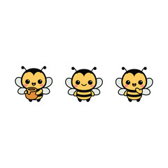 Cute bee cartoon collection, vector illustration