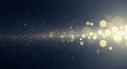 Golden Glittering Particles and Bokeh on Dark Blue