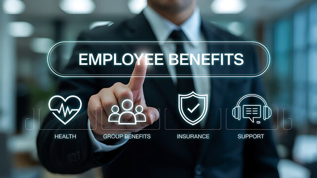 Employee benefits programs selection concept presenting health insurance group support and resources
