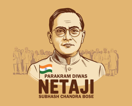 Indian freedom fighter Netaji Subhash Chandra Bose Vector art for Parakram Diwas.
