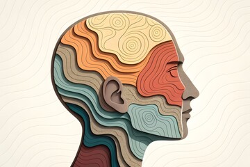 Abstract layered paper art human head profile with subtle wavy texture design