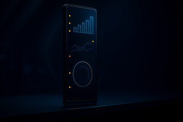Business analytics dashboard app on a smartphone screen with graphs