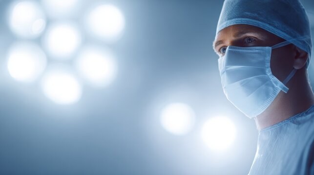 surgeon preparing for operation, bright sterile lighting, medical professionalism, confident focus, healthcare excellence